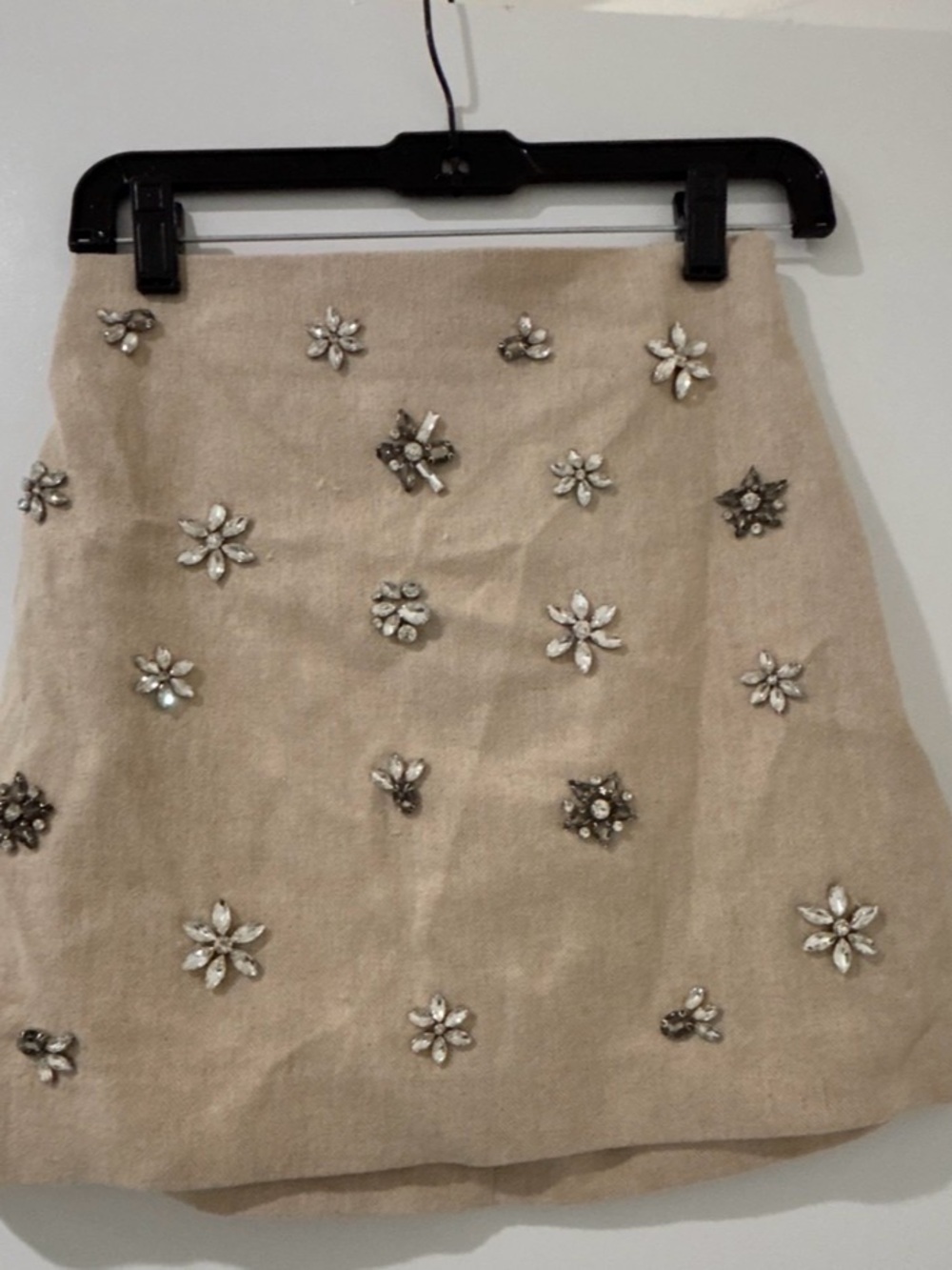 Zara Beaded Flower Embellished Beige Mini Skirt